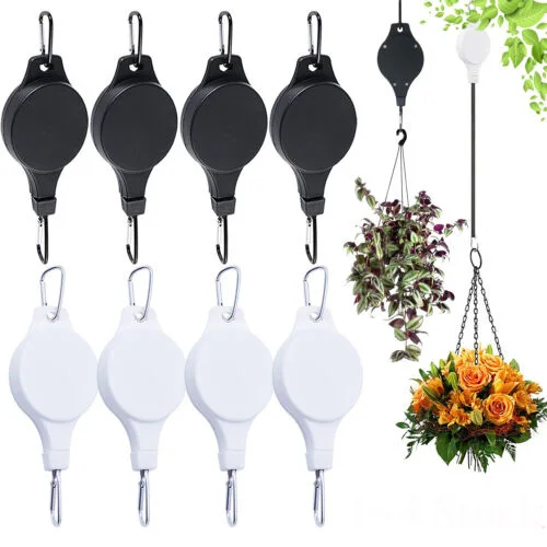 Retractable Pulley Plant Hooks 2Pcs Adjustable Hanging Flower Basket Hooks for Home Outdoor Garden Baskets Pots Bird Houses