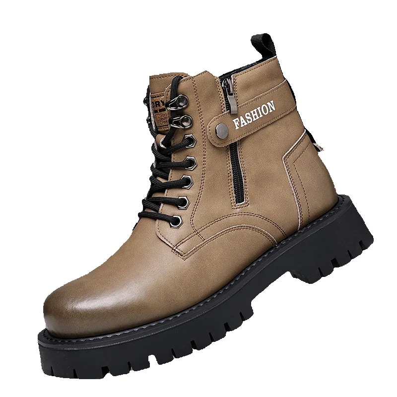 European Warm Series Winter Martin British Style High-top Cotton Fleece-lined Thickened Men's Leather Shoes Warm Snow Boots_voghion.com