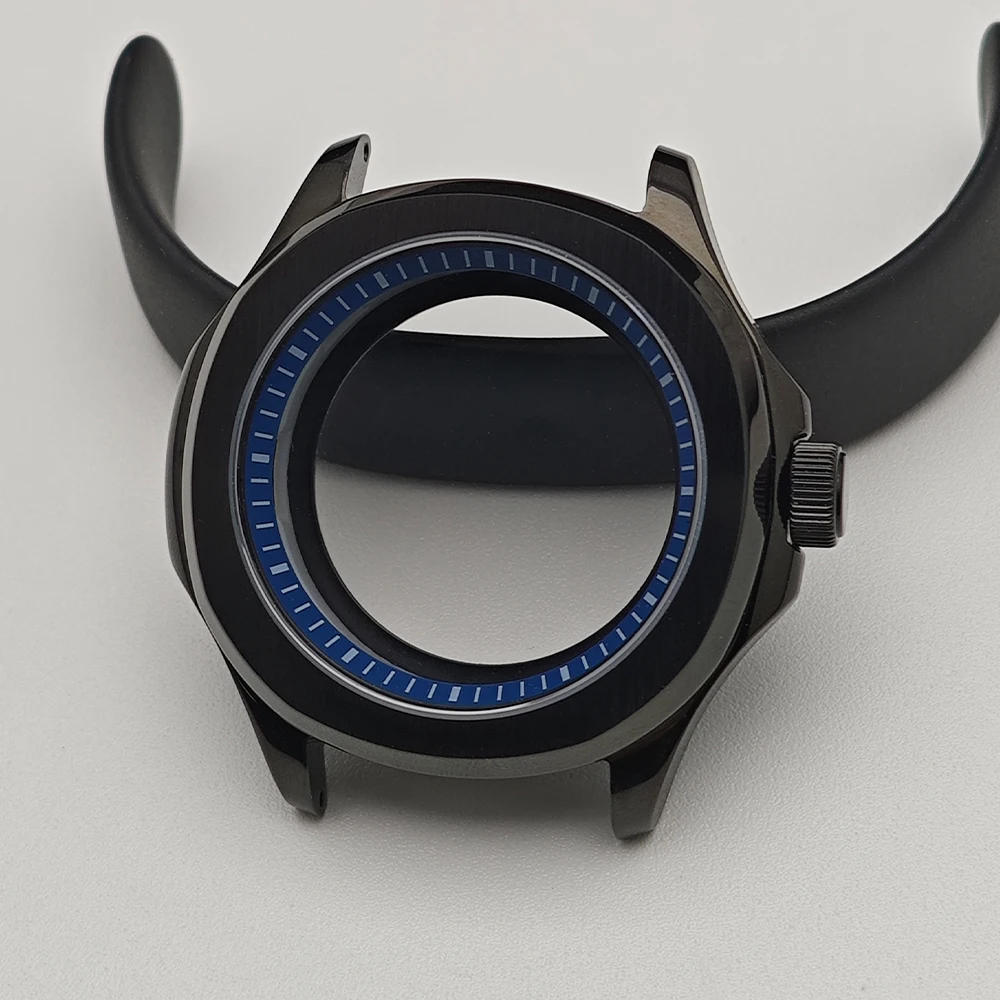 Black Steel Watch Case with Chapter Ring and Sapphire Glass, 39.5mm
