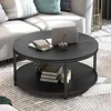 Rustic Industrial 35.8" Round Coffee Table with Storage Shelf and Sturdy Metal Legs, Easy Assembly 2