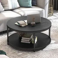 Rustic Industrial 35.8" Round Coffee Table with Storage Shelf and Sturdy Metal Legs, Easy Assembly 2