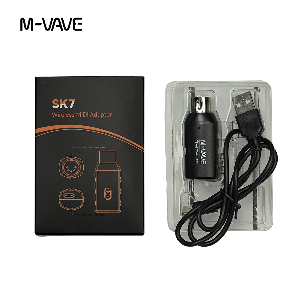 SK7 Adapter MIDI Wireless Transmission Device Interface 2.4GHz Automatic pairing of connections with USB Cable Manual M-VAVE