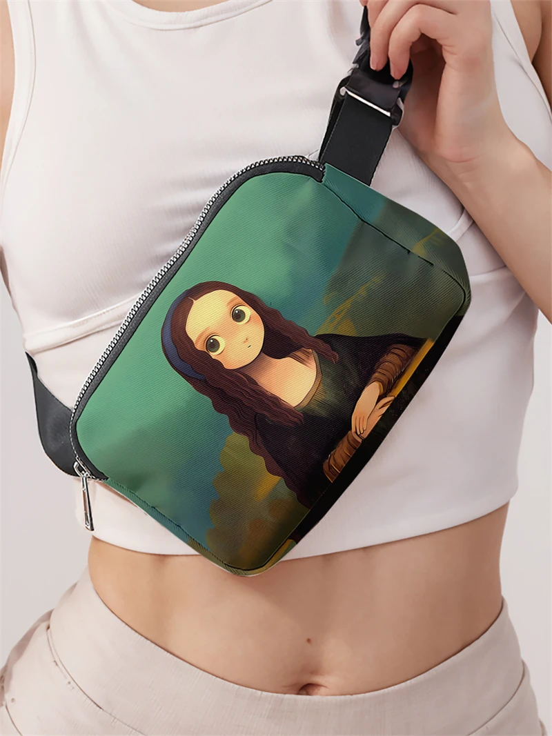 1pc,Mona Lisa fashion adjustable crossbody bag with illustration, neutral sports waist bag, suitable for running