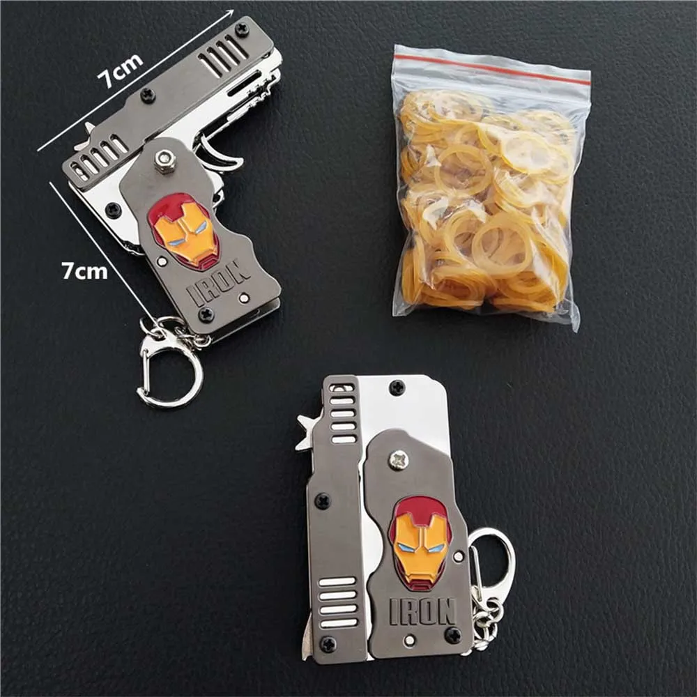 Keychain Rubber Band Toy Guns Folding Metal Gun Gifts Mini Pistol 4