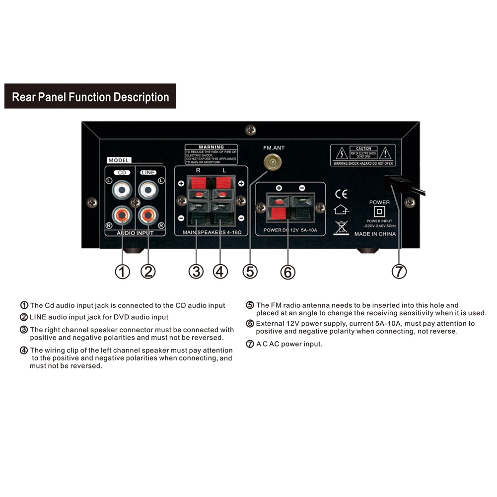 스테레오 하이파이 디지털 앰프, 2 마이크 입력, 2CH 앰프, USB 메모리 카드, Aux Bluetooth-Compatible5.0 LED 디지털, 자동차 스피커용