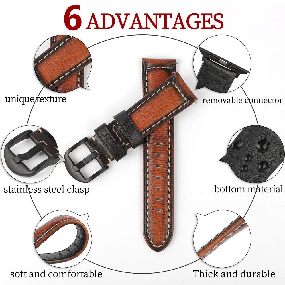 Onthelevel Vintage Watchband Orange Green Crazy Horse Genuine Leather Watch Strap Wristband Handmade Watch Accessories
