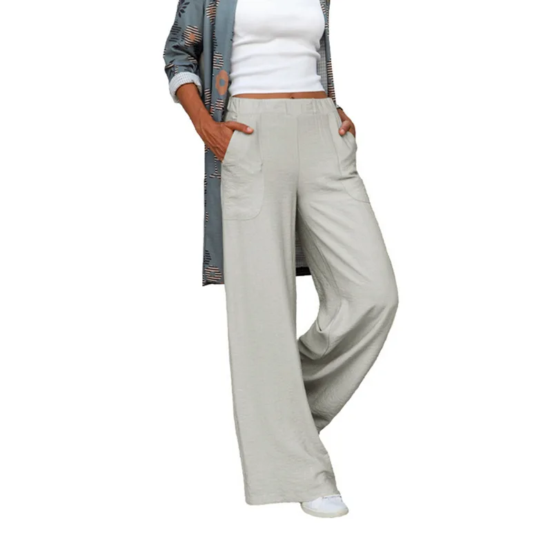 Plus-size Women's Slouchy Casual Pants Solid Color Elastic Waist Loose Wide-leg Pants