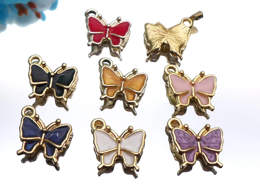 

100pcs 13x13 MM Butterfly Insects Cute Small Drip Oil Enamel Jewelry Accessories Earrings DIY Pendants Components Charms Fancy