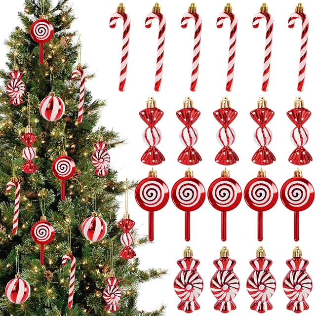 6Pcs Christmas Red Candy Crutch Lollipop Xmas Tree Hanging Pendant Ornaments A Whimsical Touch to Your Holiday Decor