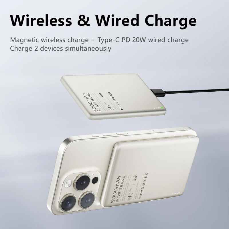 MOVESPEED S05 Wireless Magnetic Power Bank 5000mAh PD20W Portable Mini External Battery Charger for iPhone15Pro Samsung Xiaomi
