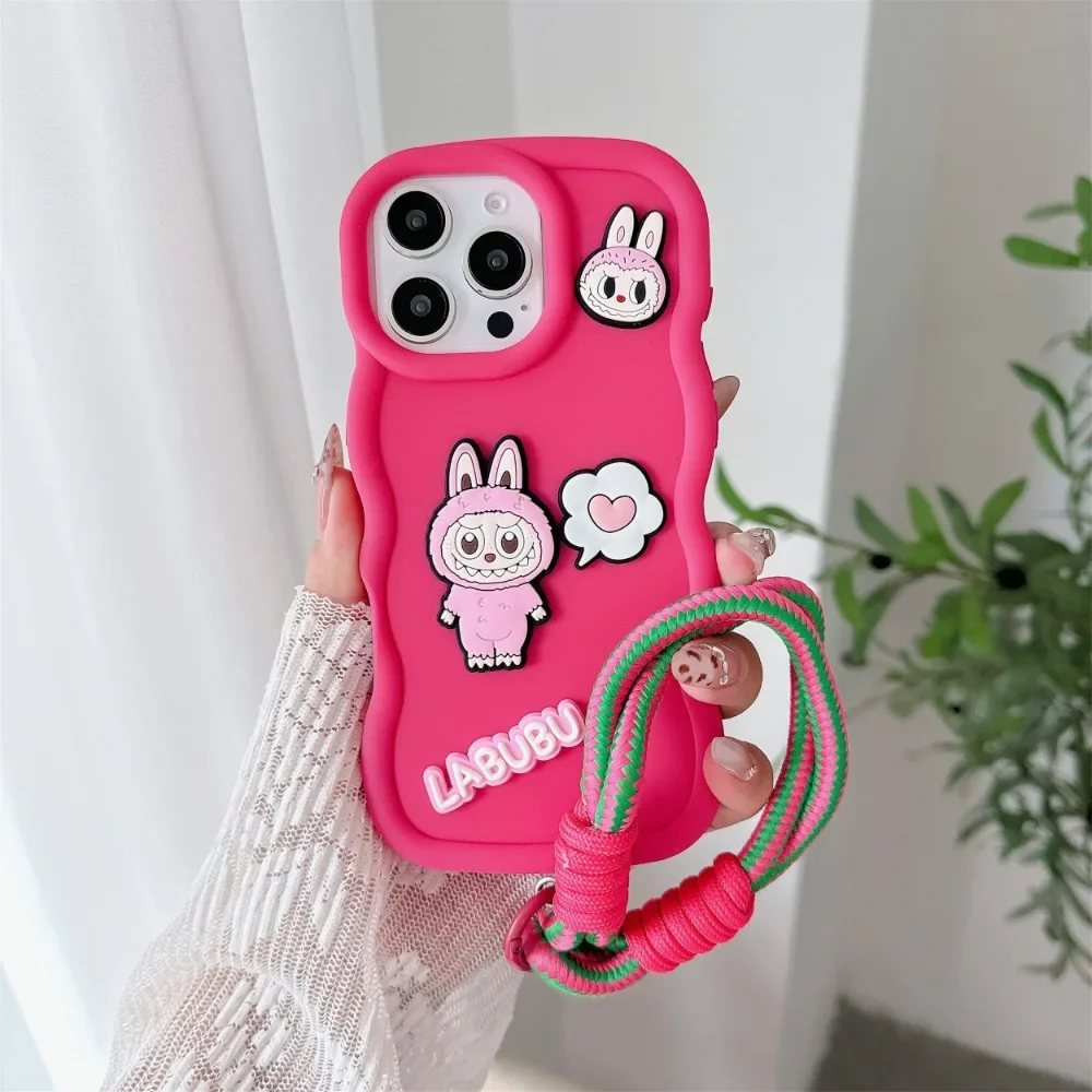 Cartoon Cute Wrist Strap Case For iPhone 16 15 14 13 12 11 Pro Max