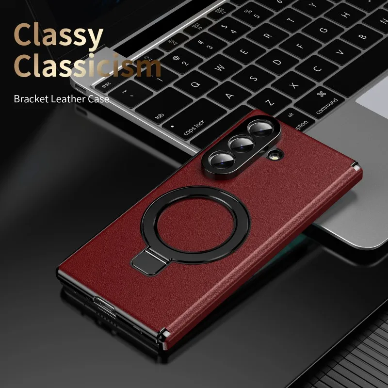 Leather and PC Magnetic Stand Phone Case with HD Screen Protector