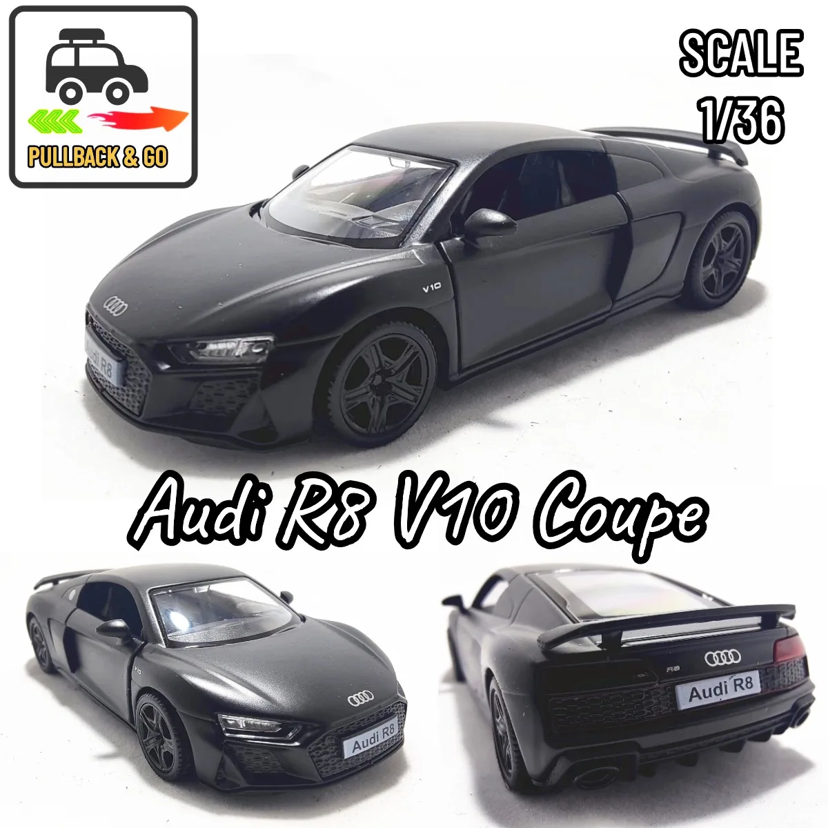 1:36 Audi R8 V10 Coupe Pullback Toy Car Model Official Licensed Alloy Diecast Vehicle Scale Replica Xmas Gift Kid Boy Toy 4