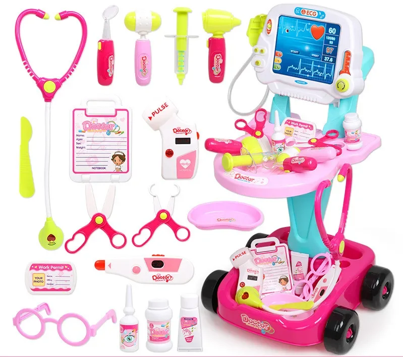 24pcs LED lights and sound Simulation Doctor accessories doctor medical game set ECG equipment play house toys for baby gift 3