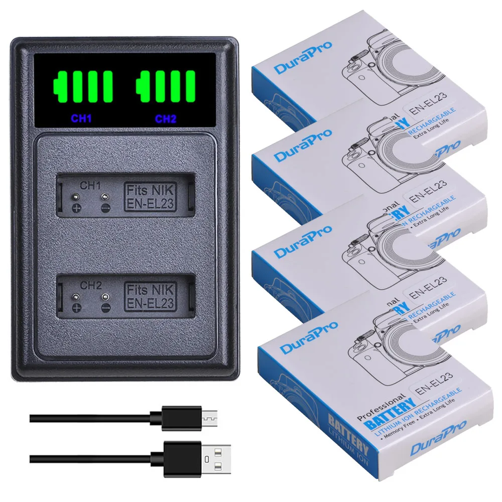 DuraPro 1850mAh EN-EL23 ENEL23 Bateria EN EL23 Battery +LED Dual
