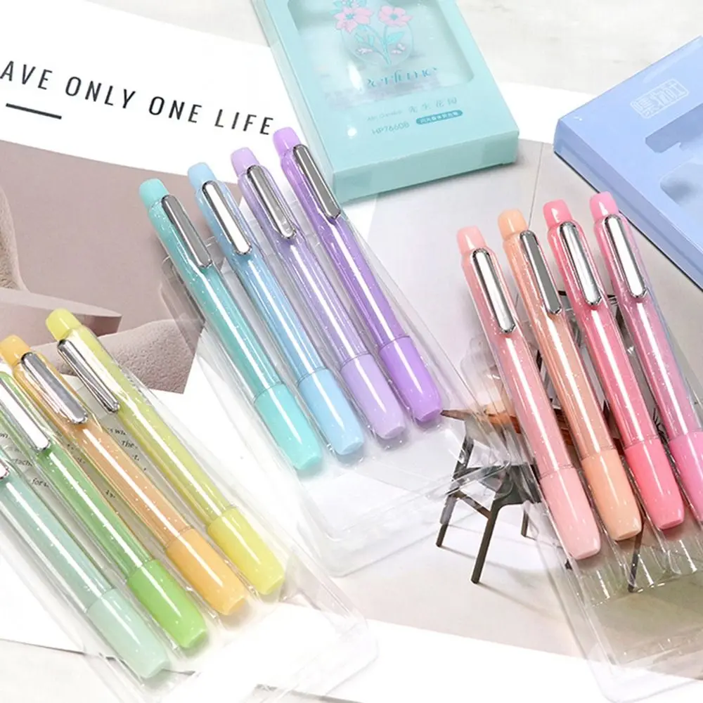4 Stück hochwertige farbige Glitzer-Textmarker zum Markieren wichtiger Punkte, DIY-Kunst, fluoreszierender Stift, Farbmarker, Schul- und Bürobedarf – Detail 6