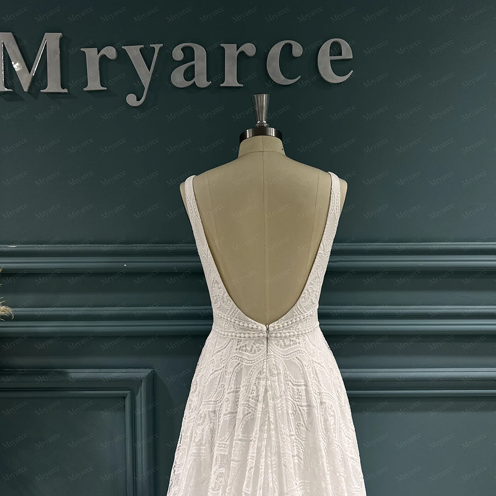 Mryarce 2022 Trending Detachable Statement Sleeves Plunging Neck Open Back Lace Wedding Dress Bridal Gowns 4