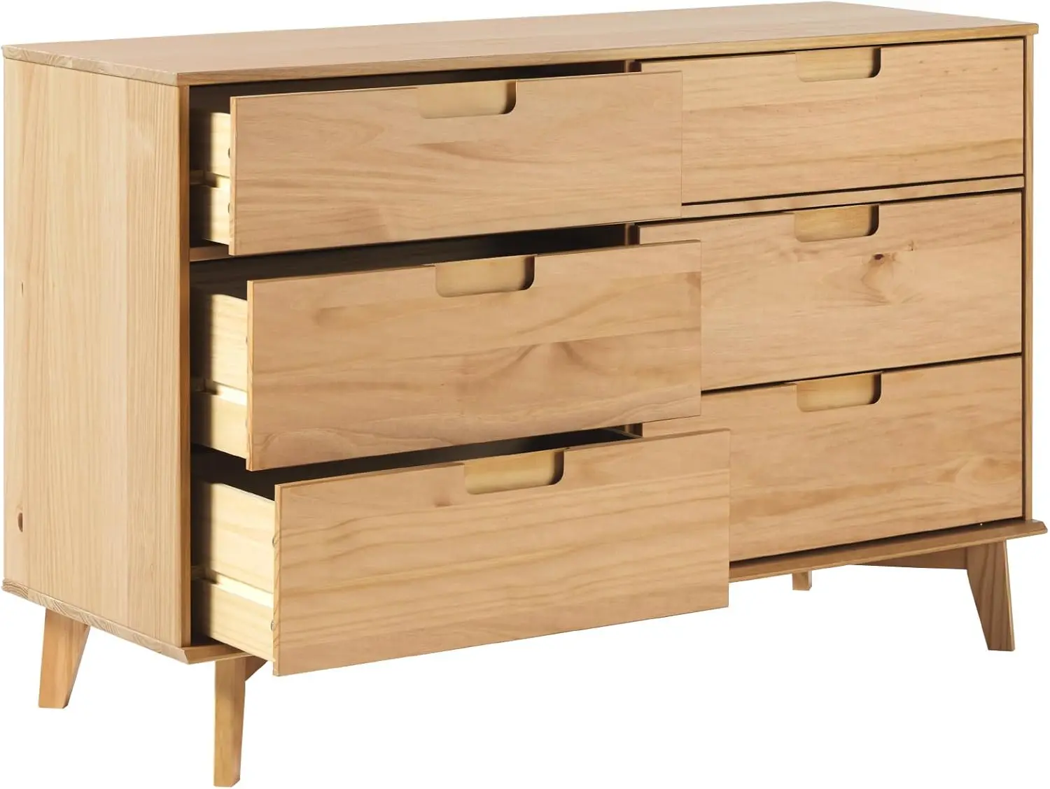 Modern Grooved Handle Wood 6-Drawer Dresser, 52 Inch, Natural Pine 5