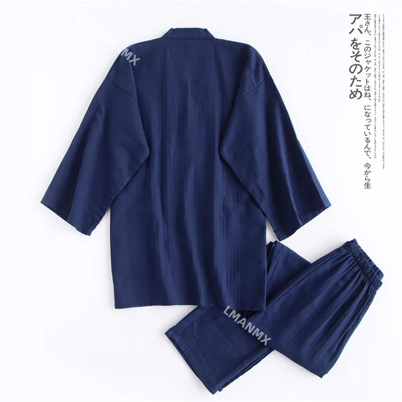 Japanese Style Kimono Cardigan Pants 2pcs Set Men's Nightwear Bathrobe Cotton Comfortable Home Suit Robe Sleepwear Daily Casual japanese kimono japanese kimono cardigan