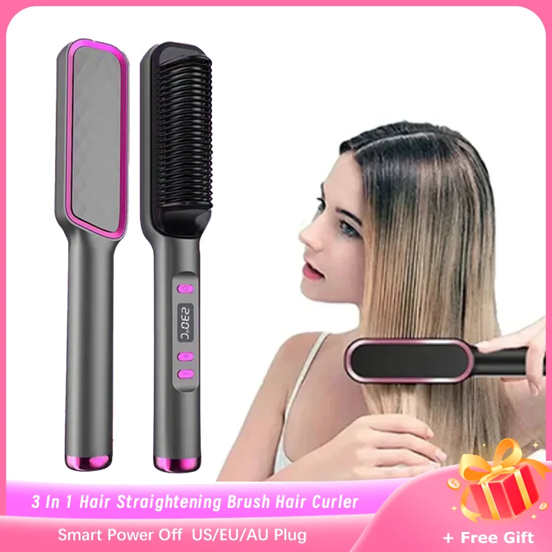 

LCD Display Hair Straightener Electric Straightening Brush Hot Comb Fast Heating Curling Iron Styler Hair Curler Styling Tools