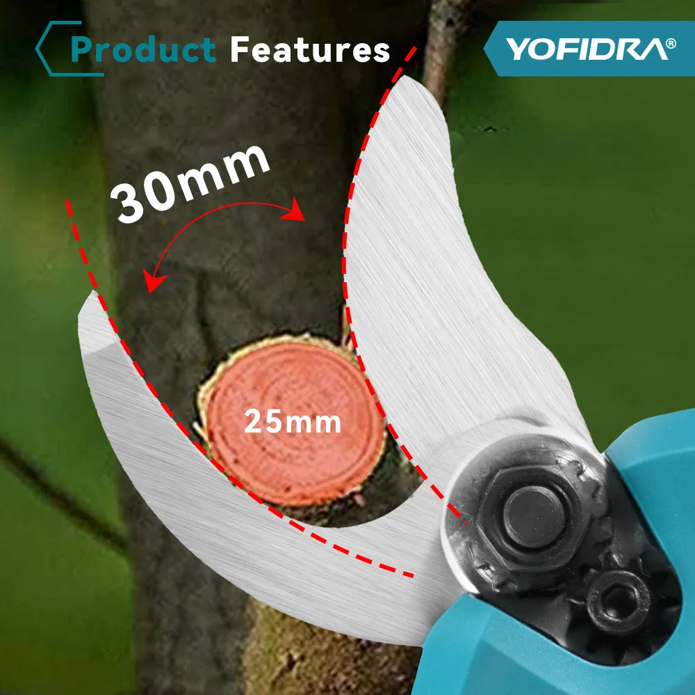 요피드라 30mm 브러시리스 전동 전정기 2단 기어 무선 나무 전정 전기 가위 마키타 21V 배터리 핀 호환