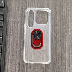 Durable TPU Silicone Smartphone Case with Back Ring Holder for Case & Holder (Transparent C Red)