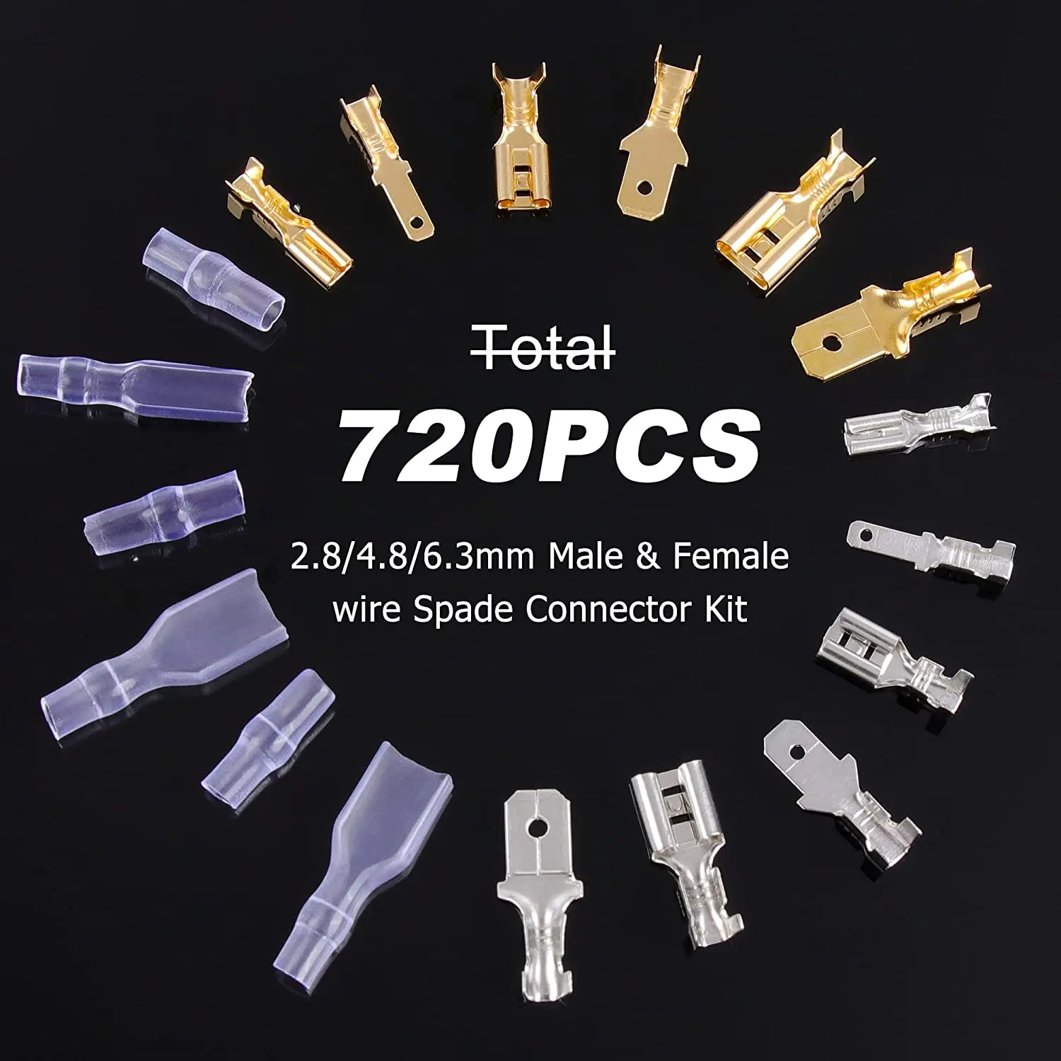SN-58B Wire Terminal Crimping Tool Kit AWG24-16 Self-Adjusting Ratcheting Wire Crimper 720PCS Male and Female Spade Connectors 5