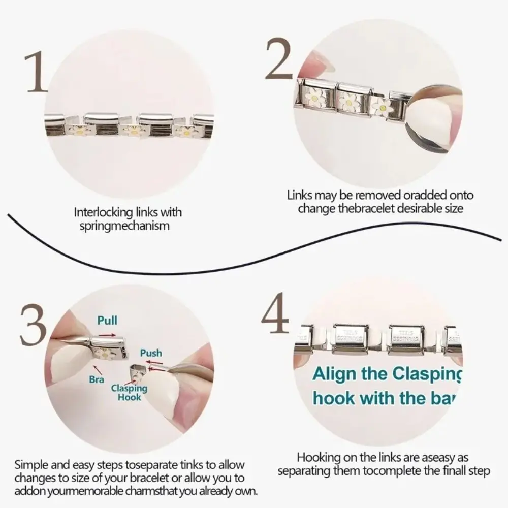 Fashion Stainless Steel Module Bracelet Accessories DIY Retro Charm Bracelet Link Flower Italian Charm Link Women's