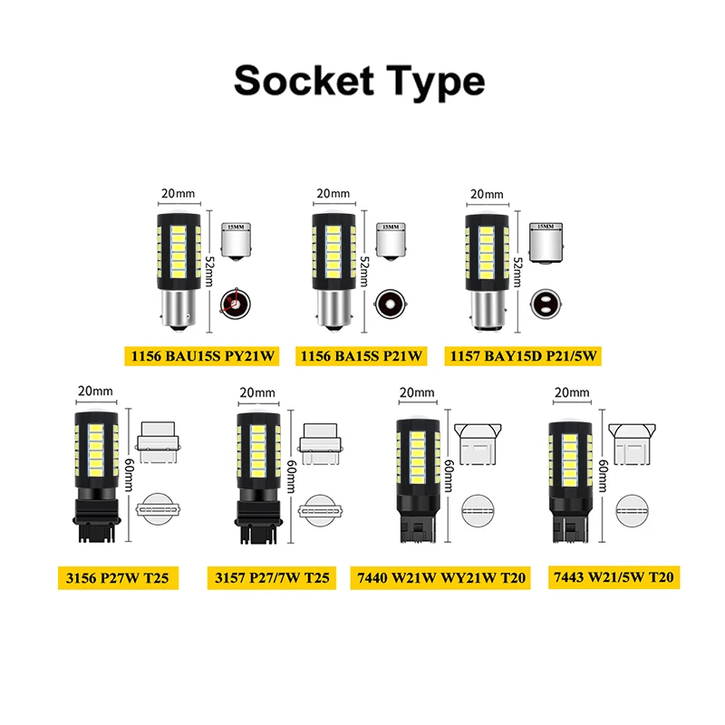 2PCS 5730 5630 33SMD Car LED Bulb 1156 P21W BAU15S P21/5W 1157 P21W 7440 W21W W21/5W 7443 12V Turn Signal Light Reverse Lamp