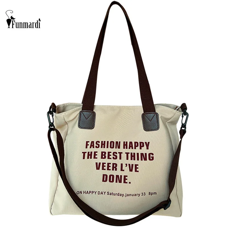 

FUNMARDI Casual Canvas Women Shoulder Bag Letter Designer Student Tote Bag Large Capacity Female Handbag Crossbody Bags WLHB2748