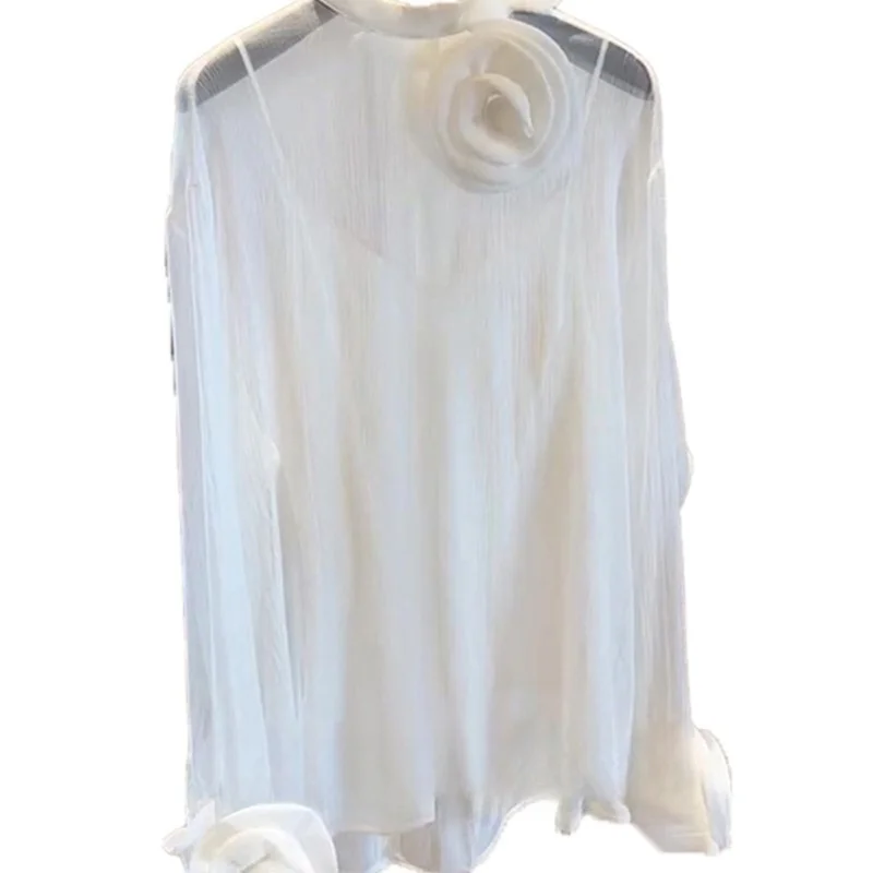 Unique Chic Three-Dimensional Flower Shirt Women's New Button Casual Top