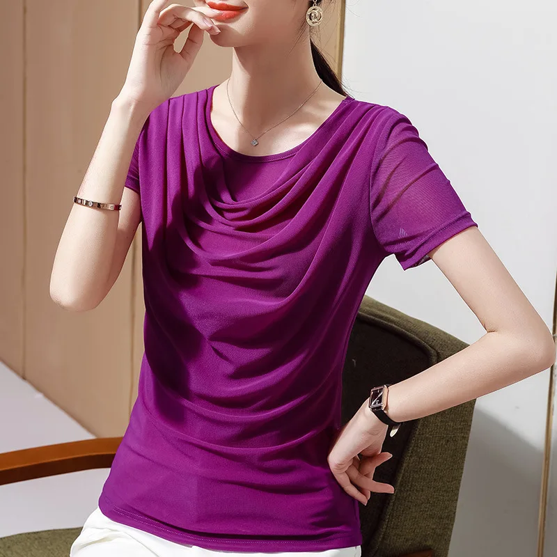 Camiseta de manga corta para mujer, ropa de Color sólido, camisetas de