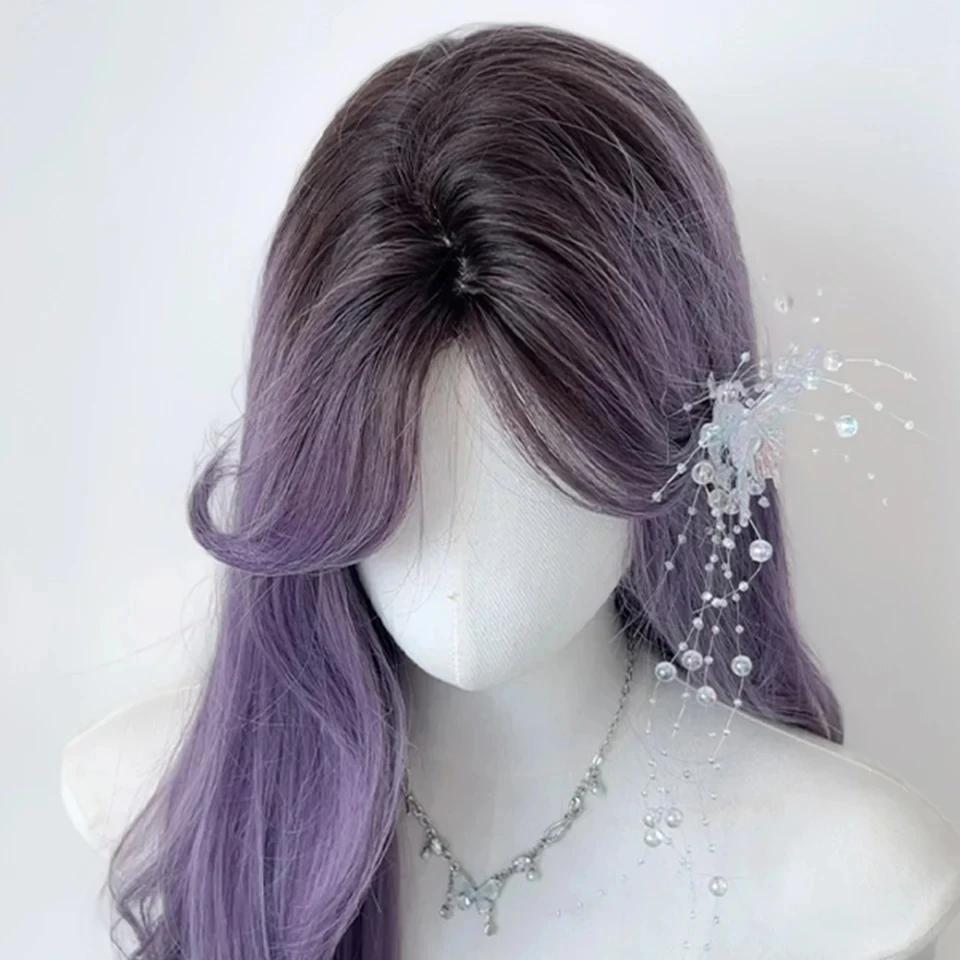 Synthetic Black Brown Purple Cosplay Wig for Women