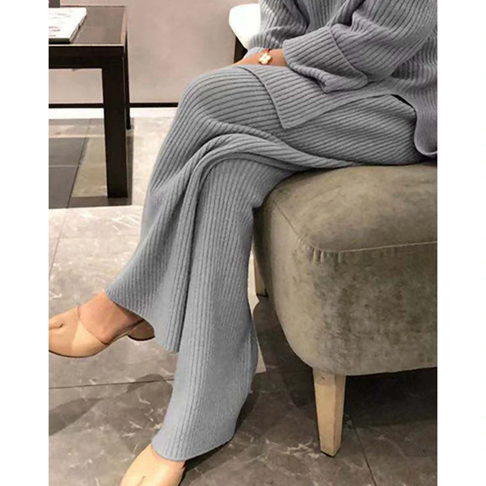 Korean Style Women Knitted Ribbed Long Sleeve Split Hem Sweater & Pants Set Casual Slim Fit Two Piece Suit Sets Knitted Outfits