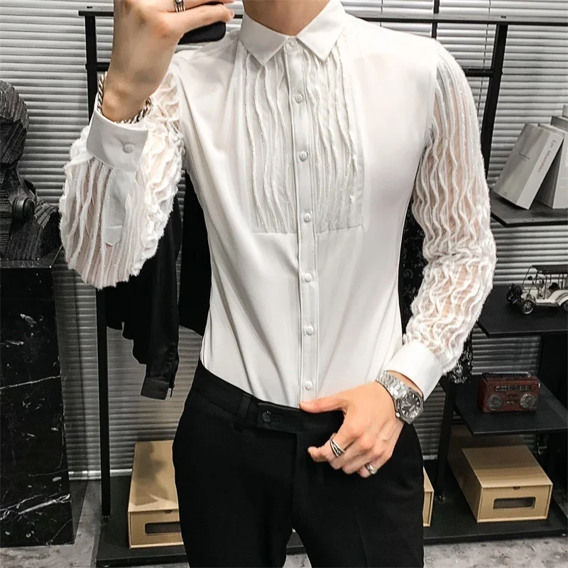 Luxury Mens Long Sleeve Button Down Collared Business Party T Shirts Blouse Tees 