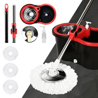 360° Spin Mop Bucket Sets with Wring System in 3 Microfiber Heads, 47" Extended Handle Floor Cleaning