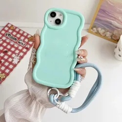 Custodia per telefono in silicone shockproof con cinturino, di colore puro e carina