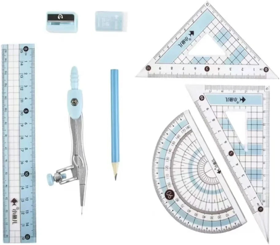 8Pcs/Set Ruler Compass Pencil Set Geometry Maths Student Drawing Stationery Mathematical for Boy Girl Gift School Supplies