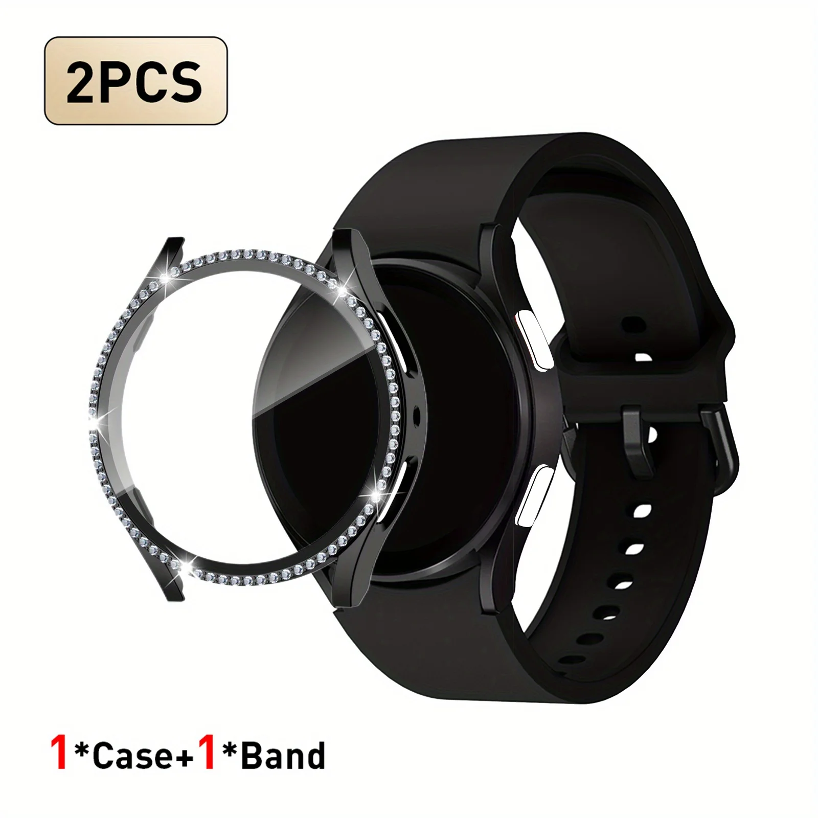 Elegant Strap and Diamond-Accented Case for Smartwatches - Set of 2