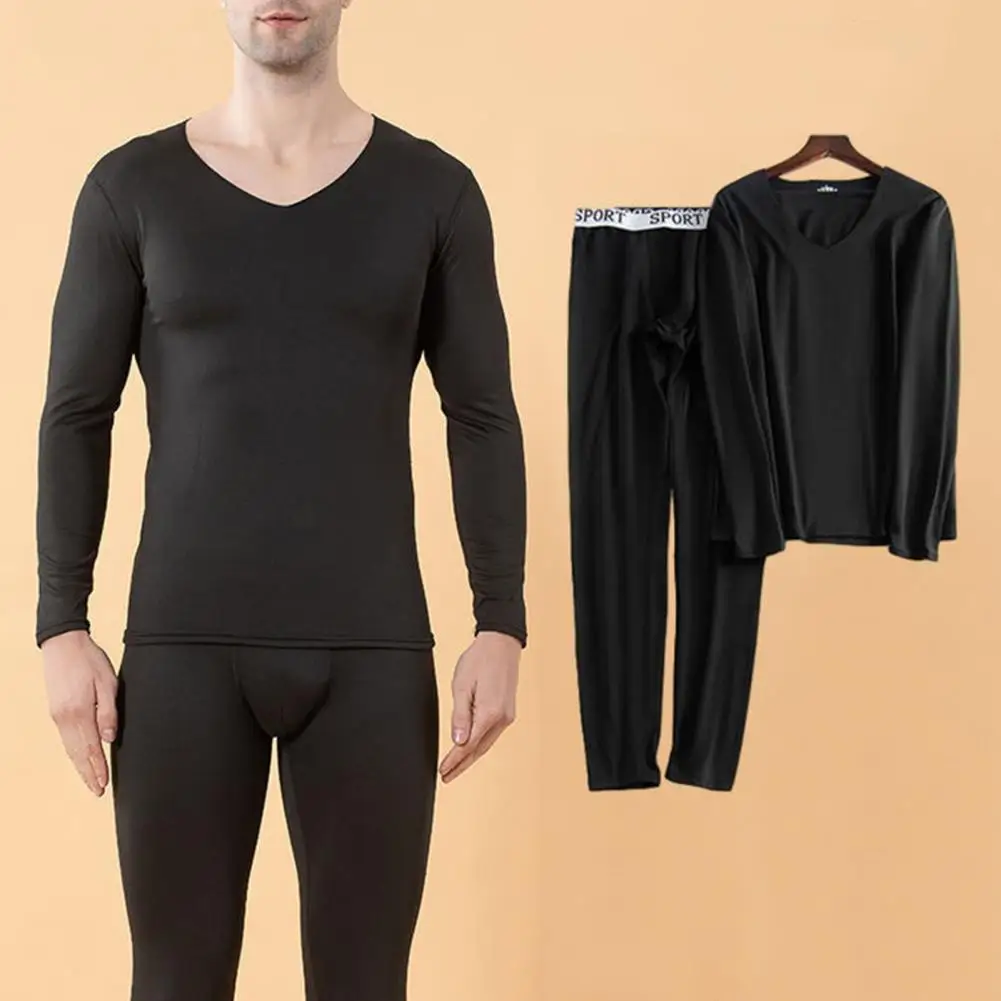 

2 Pcs/Set Men Winter Thermal Underwear Long Johns Set Slim Fit Fleece Keep Warm Thick Thermal Homewear Pajamas Bottoming Set