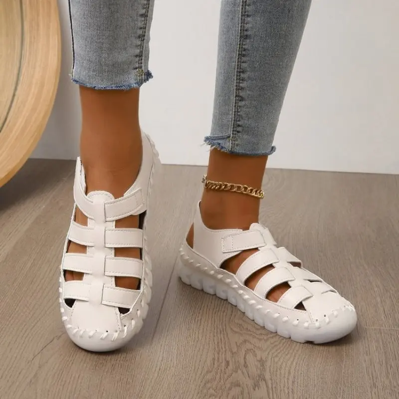 

Women Sandals 2023 Summer Shoes PU Covered Toe Soft Casual Walking Zapatos Mujer NEW Plataforma Big Size 35 - 43