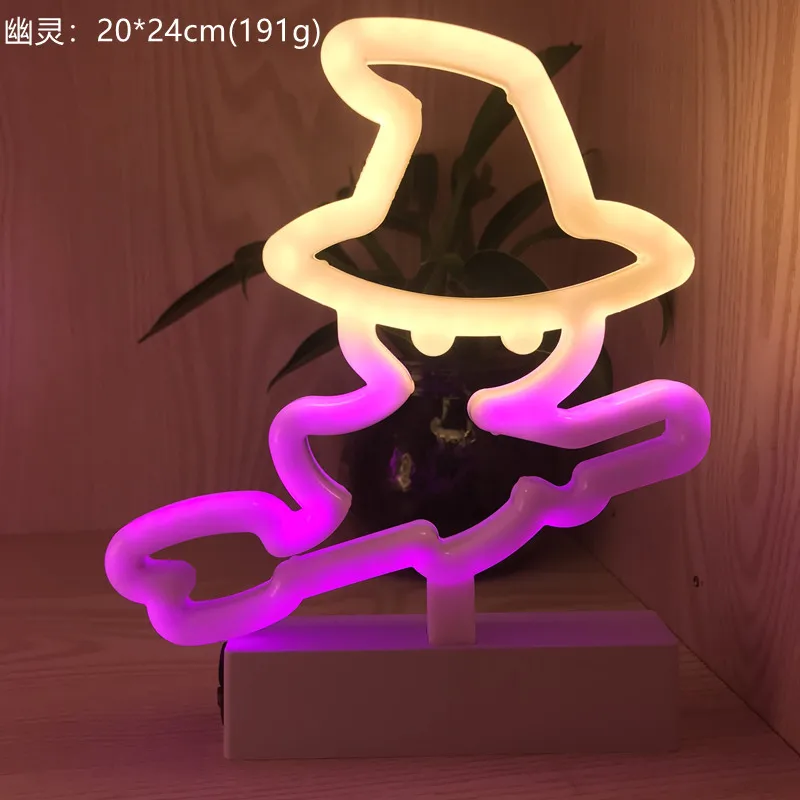 ASmile Insegna Al Neon Fantasma Con Luci LED 17.5x29cm - Decorazione Halloween USB/Batteria - 4