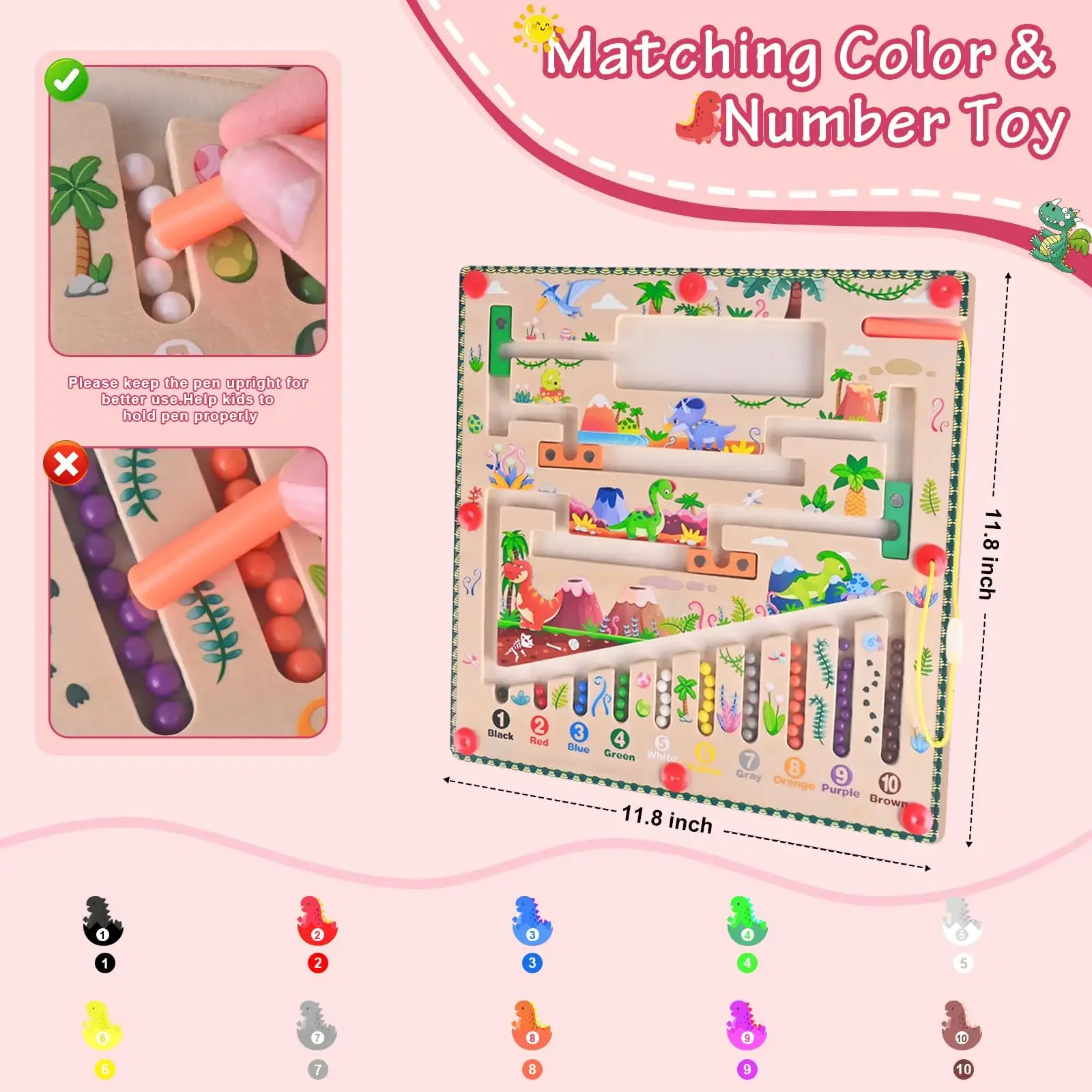 Magnetic Colour and Number Maze, Colour Sorting Board for Counting Toddler Fine Motor Skills Montessori Toys for Boys Girls