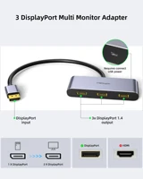 Fairikabe Displayport To 3*DisplayPort Splitter Single 8K Dual 4K60Hz 1080p60Hz DisplayPort MST Hub For Monitors Windows PC - Image 2