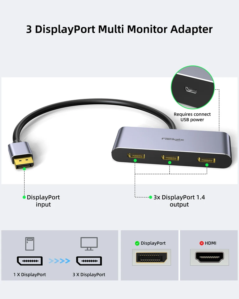 Adattatore da DisplayPort a HDMI - DisplayPort 1.4 MST Hub con cavo da 30 cm