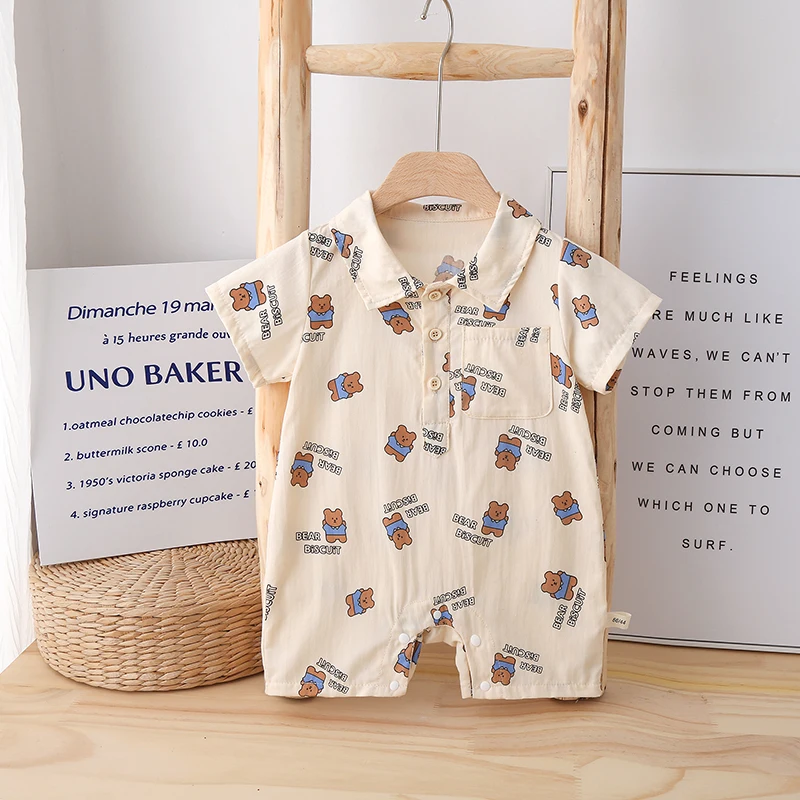 

Jenny&Dave Baby Clothes 2023 Summer All Over Letters Little Bear One Piece Romper Baby Boys Nordic Exotic Climbing Outwear Child