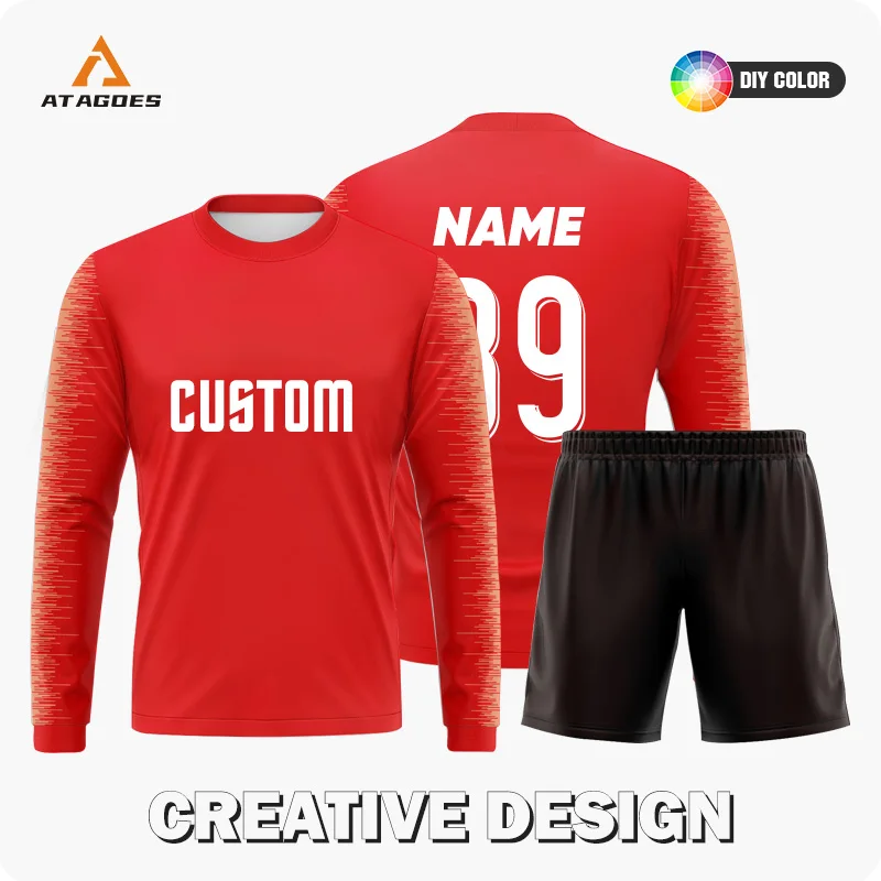 

Custom Sublimation Soccer Wear 100% Polyester Breathable Football Goalkeeper Uniform Training Long Sleeve Soccer Uniform WO-X398