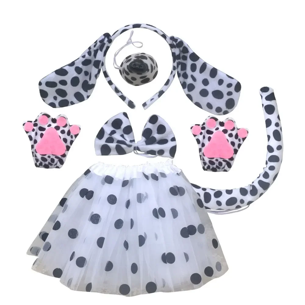 Girls Kids Children Animals Dog Ears Headband Tails Bow Nose Skirt Set Party Gift Birthday Halloween Costume Cosplay