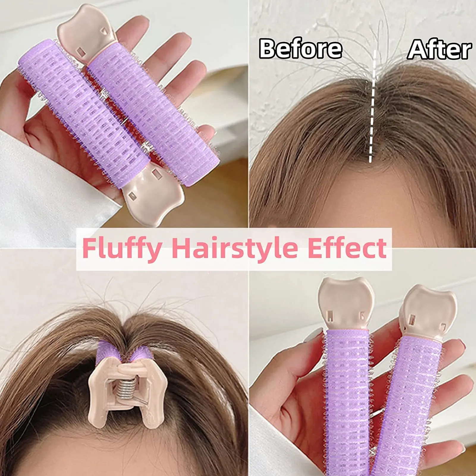 4pcs No Trace Head Hair Roots Fluffy Clip Lazy Air Bangs Self-adhesive Fluffy Hair Clip Curling Device Forehead Curler Hair