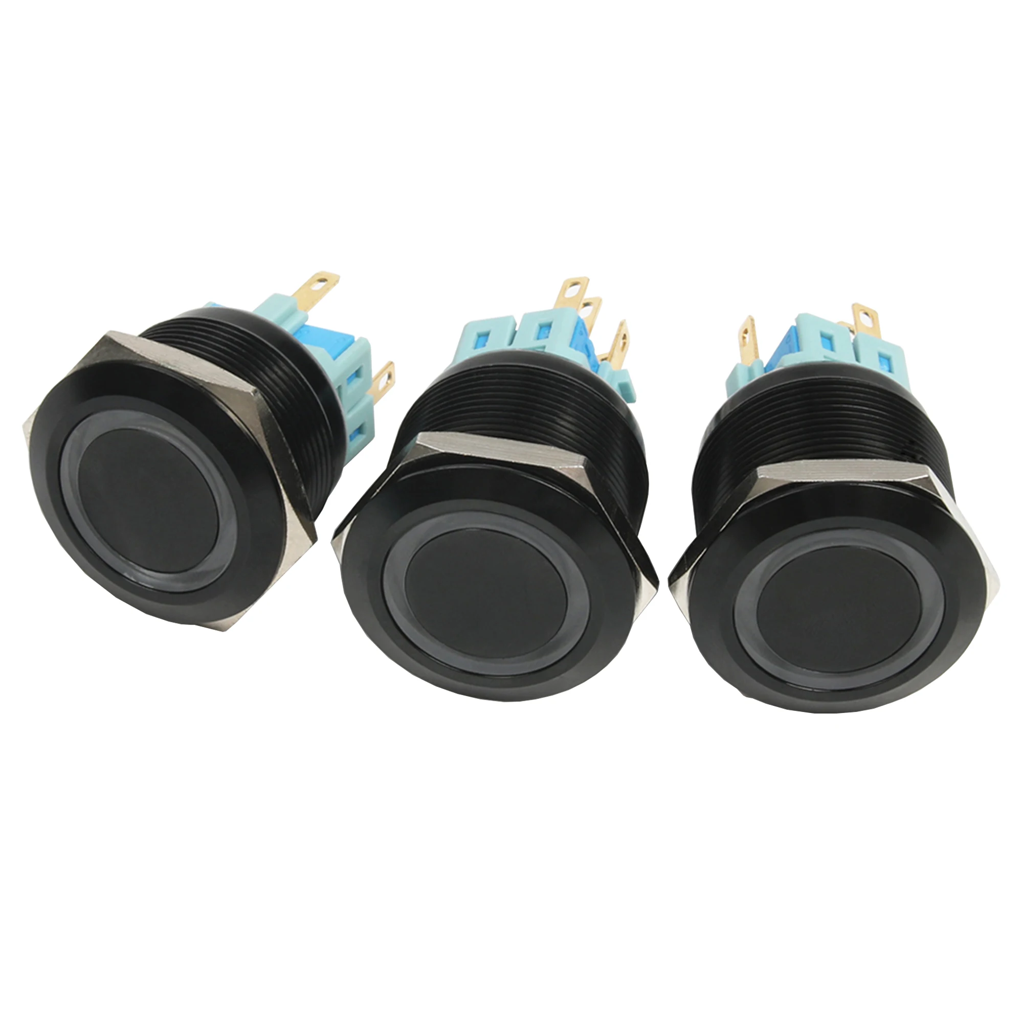 25mm 푸시 버튼 블랙 바디 블루 옐로우 화이트 그린 레드 링 조명 고정 버튼 스위치, 방수 래칭/순간